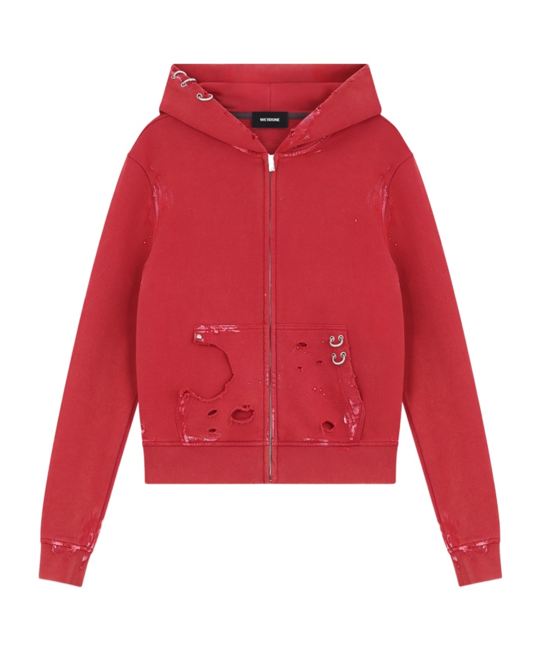 We11 Done Pierced Zip-up Hoodie In Red