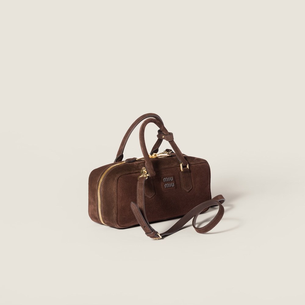 Miu Miu Large Suede Tote Bag With Shoulder Strap In Brown