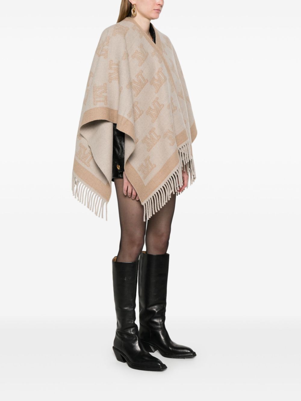 Max Mara Logo Wool Cape In Nude
