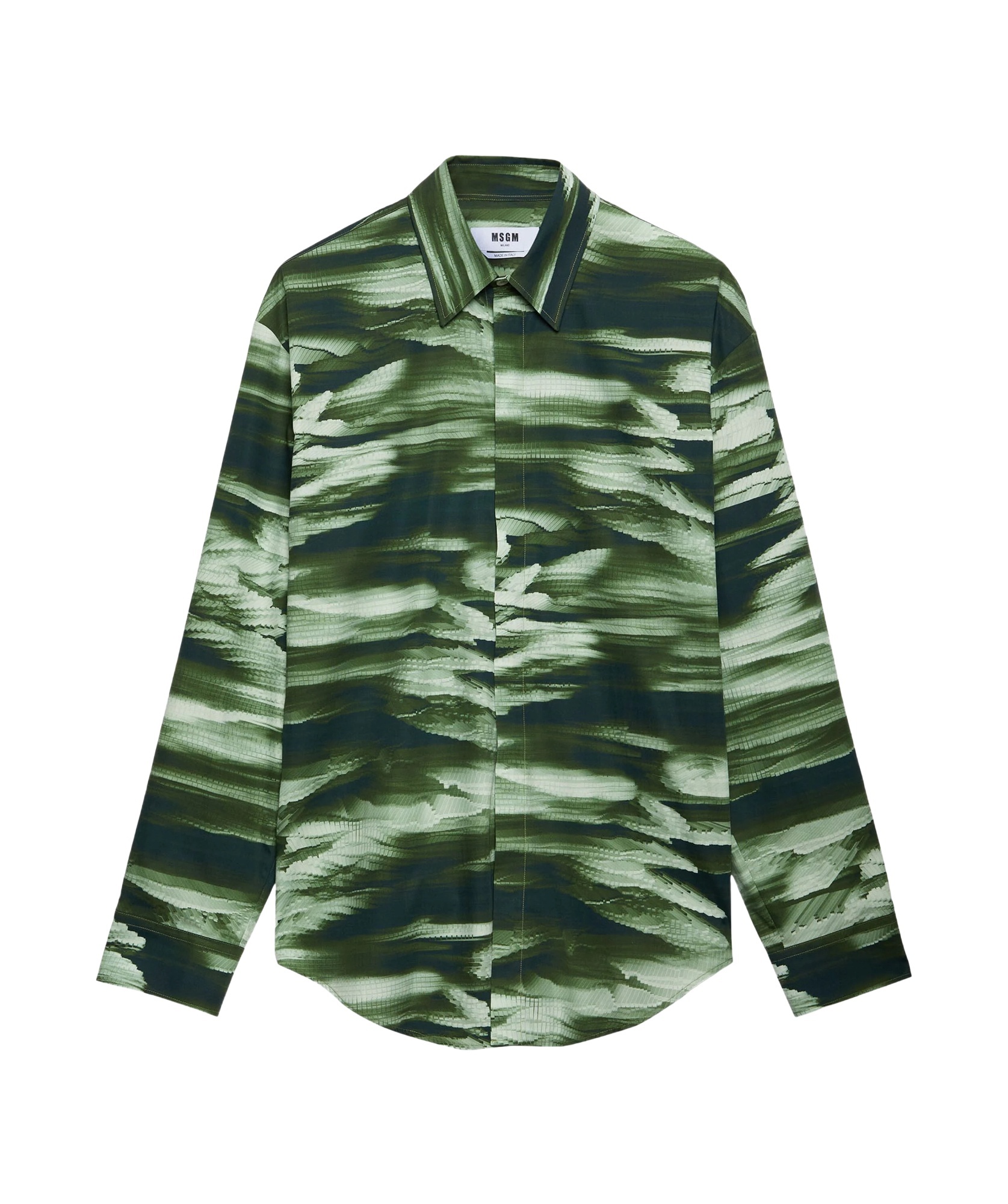 Msgm Abstract-print Long-sleeve Shirt In Green