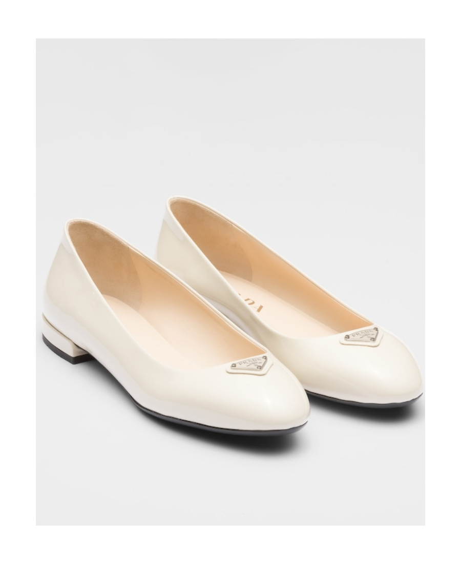 Prada Patent-leather Ballerina Flats In Nude