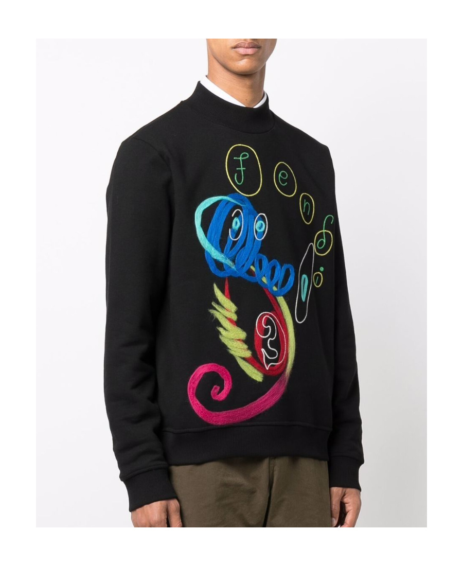 Fendi Embroidered Pullover With Logo In Black