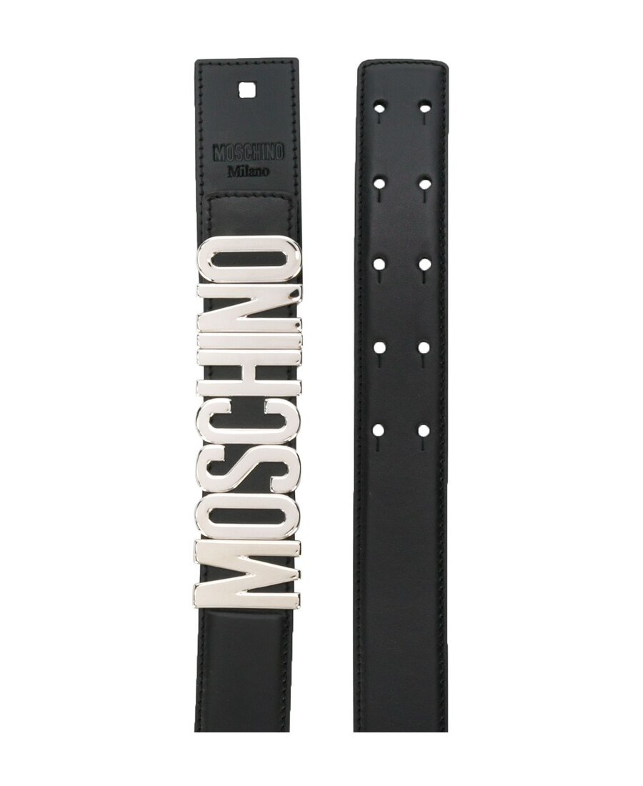 Shop Moschino Logo Plaque Belt In Black