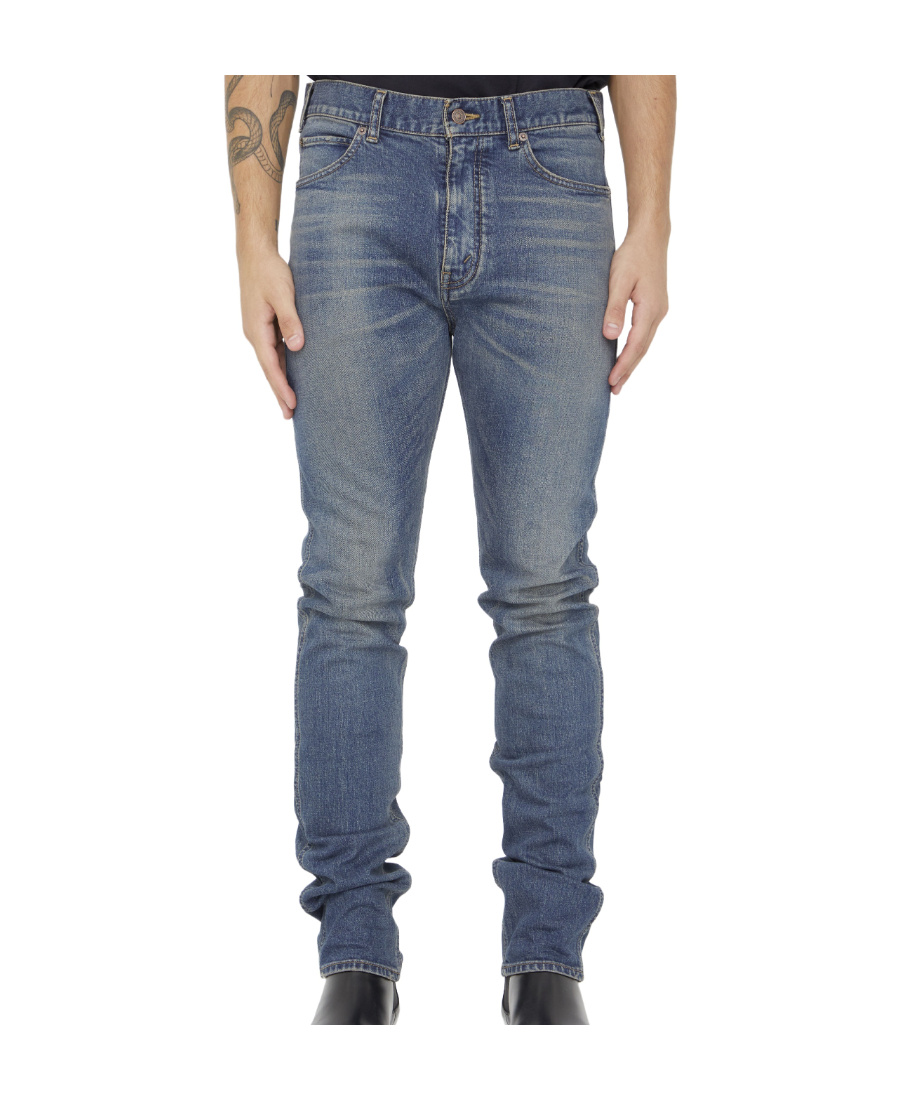 Celine Belt Ring Denim Trousers In Gray