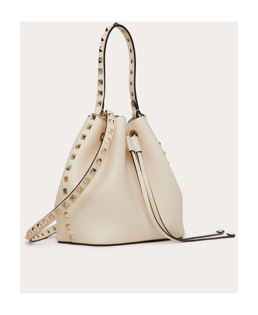 Shop Valentino Rockstud Grainy Calfskin Bucket Bag In Nude