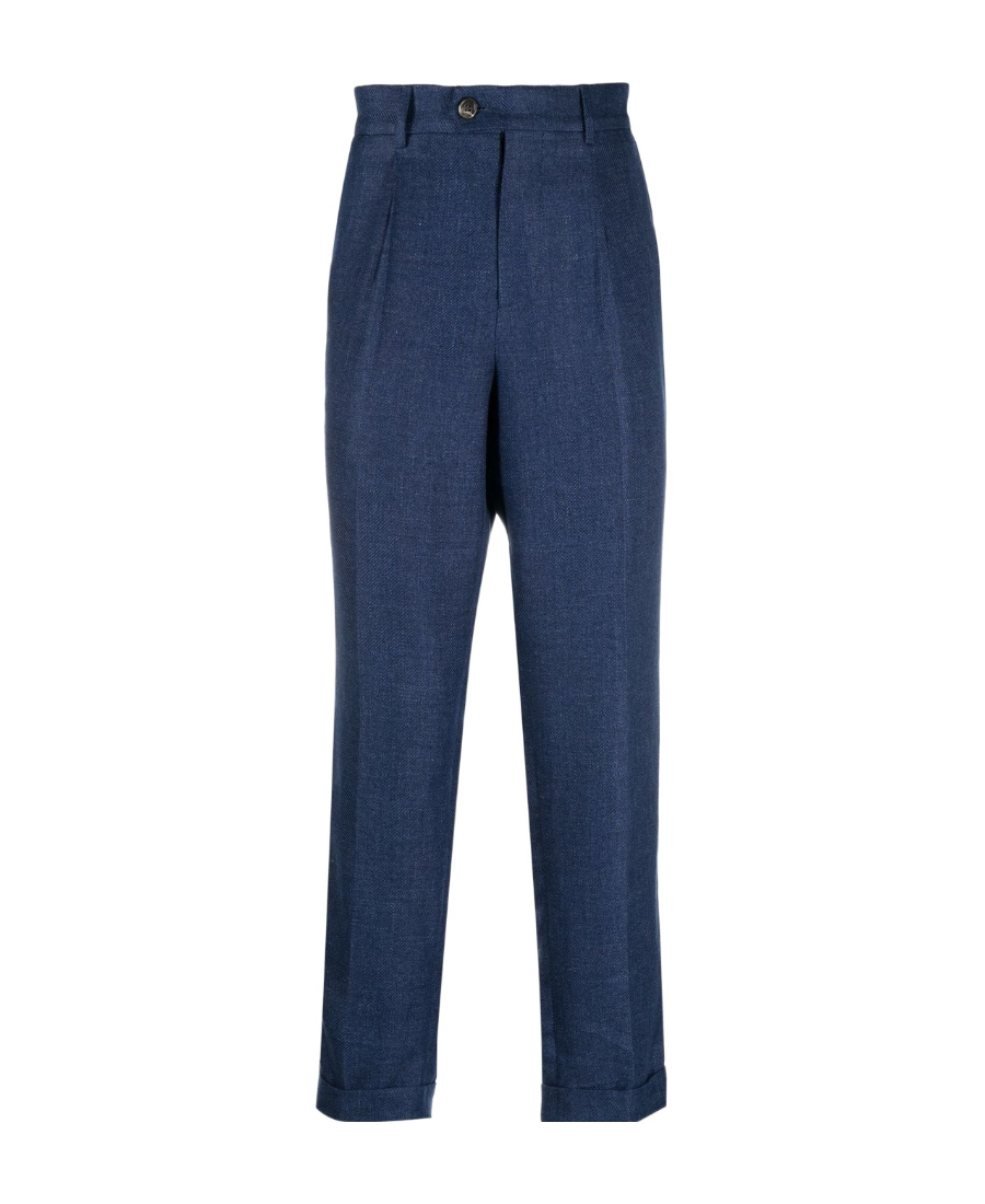 Brunello Cucinelli Silk-wool-cashmere Tapered Trousers In Blue
