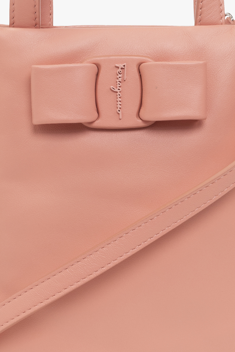 Shop Ferragamo Button Bowknot Shoulder Bag In Nude
