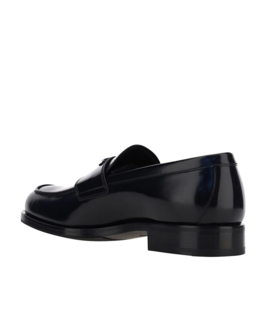Prada Classic Round Toe Leather Loafers With Low Block Heel In Black