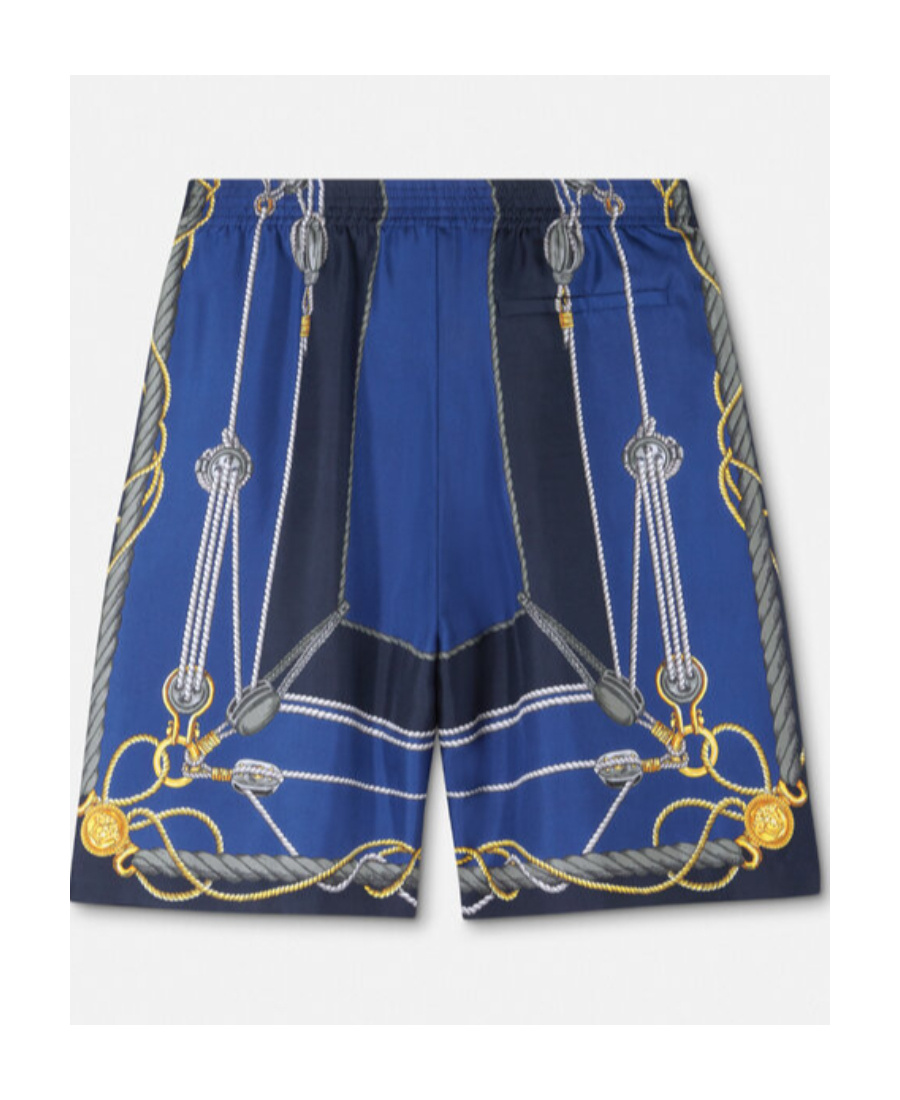 Versace Nautical Printed Silk Shorts In Blue