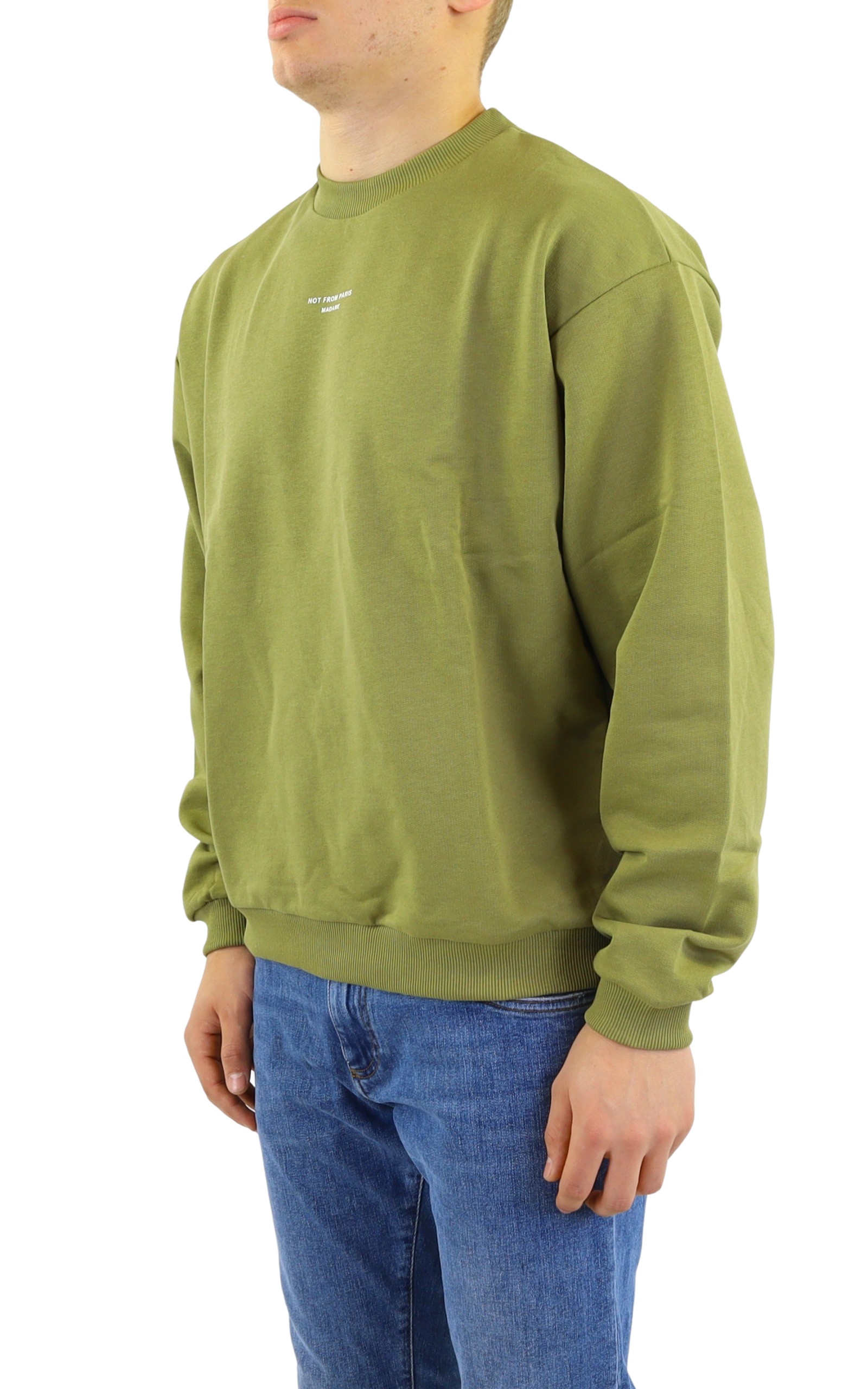 Drôle De Monsieur Round Collar Long Sleeve Sweater In Green