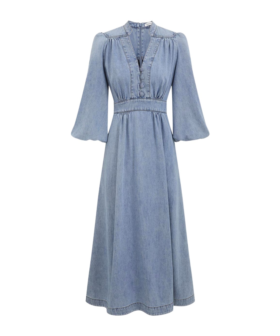 Zimmermann V-neck Flared Denim Midi Dress In Blue