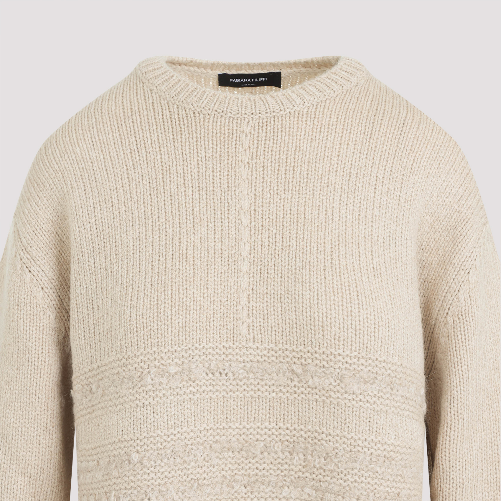 Fabiana Filippi Textured Knit Camel Sweater With Ribbed Edges