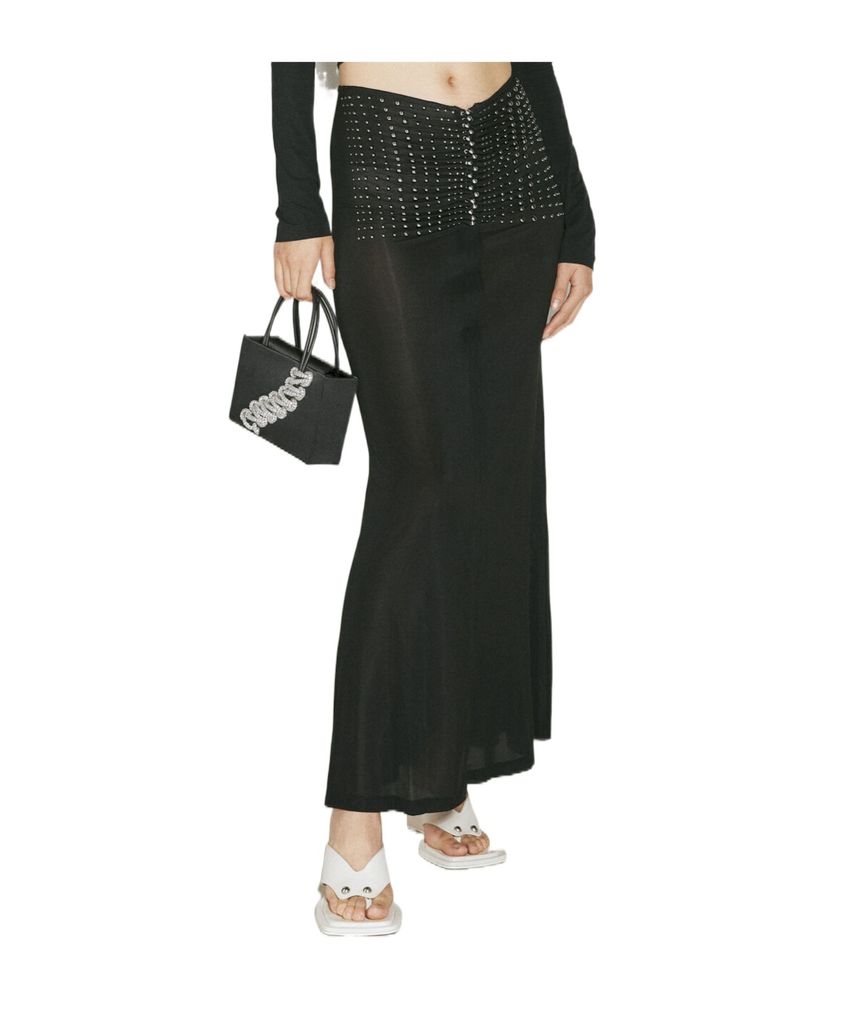 Rabanne Sparkle Detail Column Maxi Skirt In Black