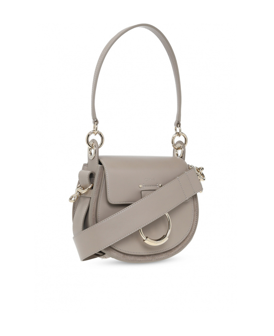 Chloé Small Tess Bag In Shiny Leather And Suede Grey In Gray