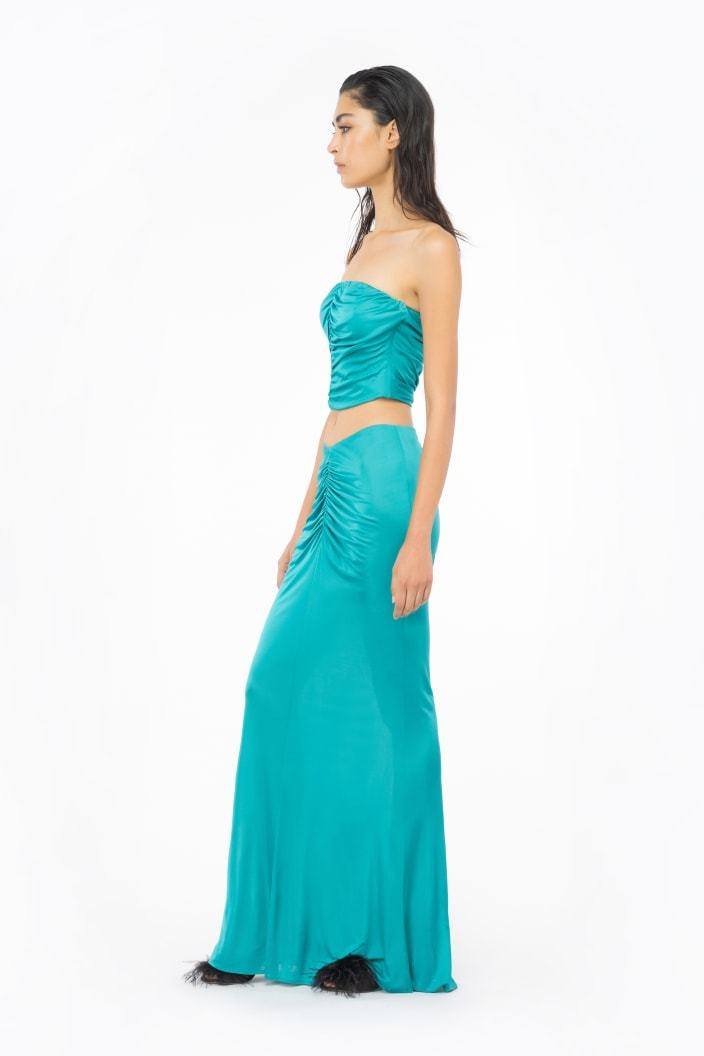 Pinko Glossy Jersey Crop Top In Green