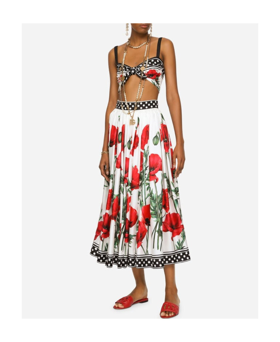 Dolce & Gabbana Poppy-print High-waisted Skirt In Multi