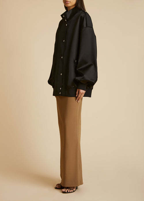 Khaite Farris Oversized Satin-paneled Cotton-blend Mikado Bomber Jacket In Black