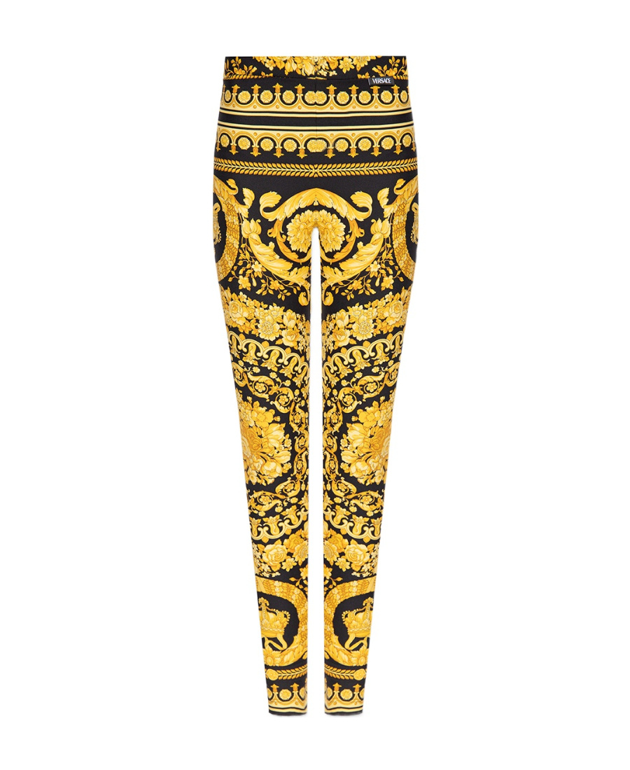 Versace Barocco-print Leggings In Yellow