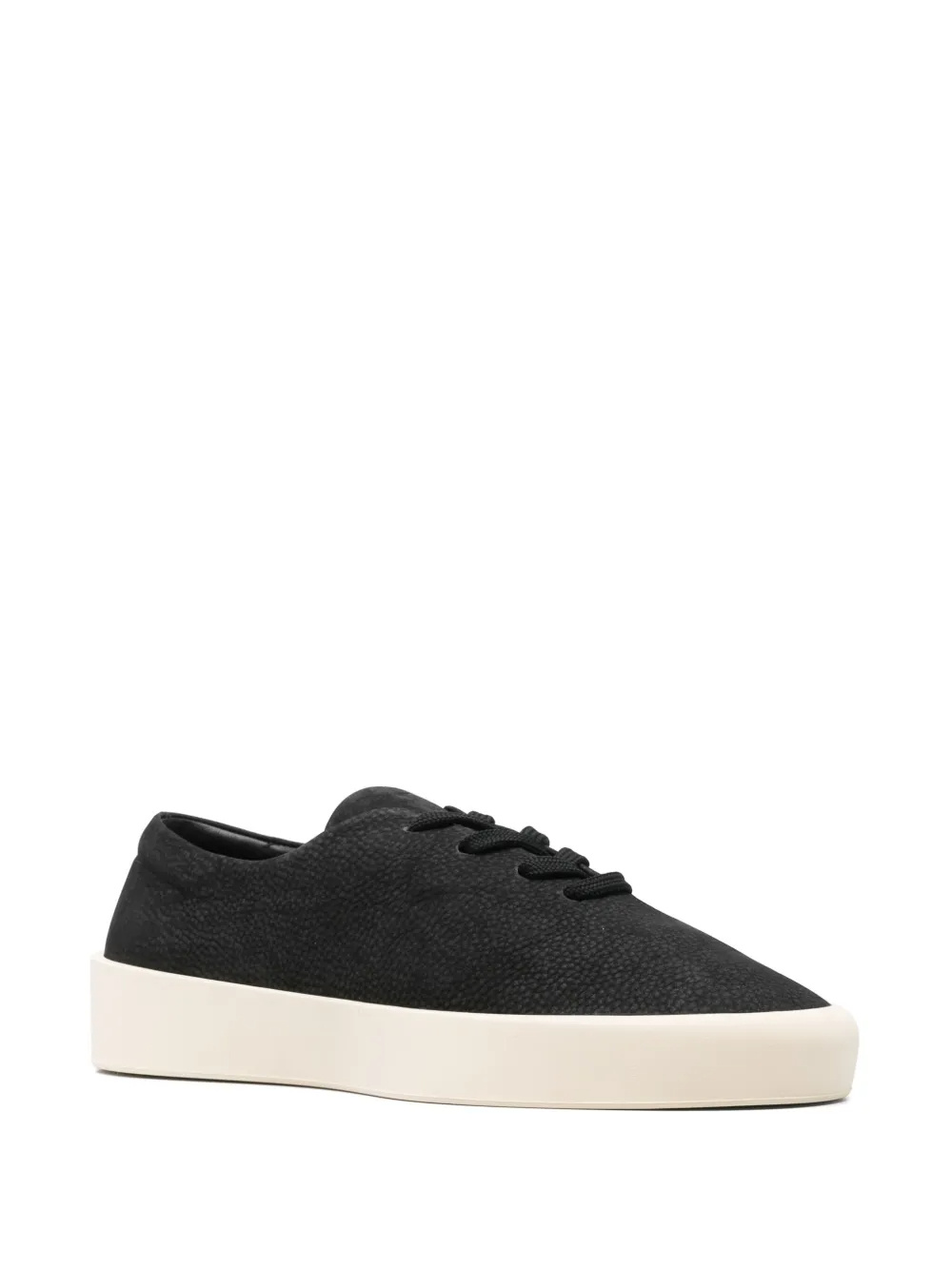 Fear Of God Round Toe Suede Low-top Sneakers With Logo Detail In Black