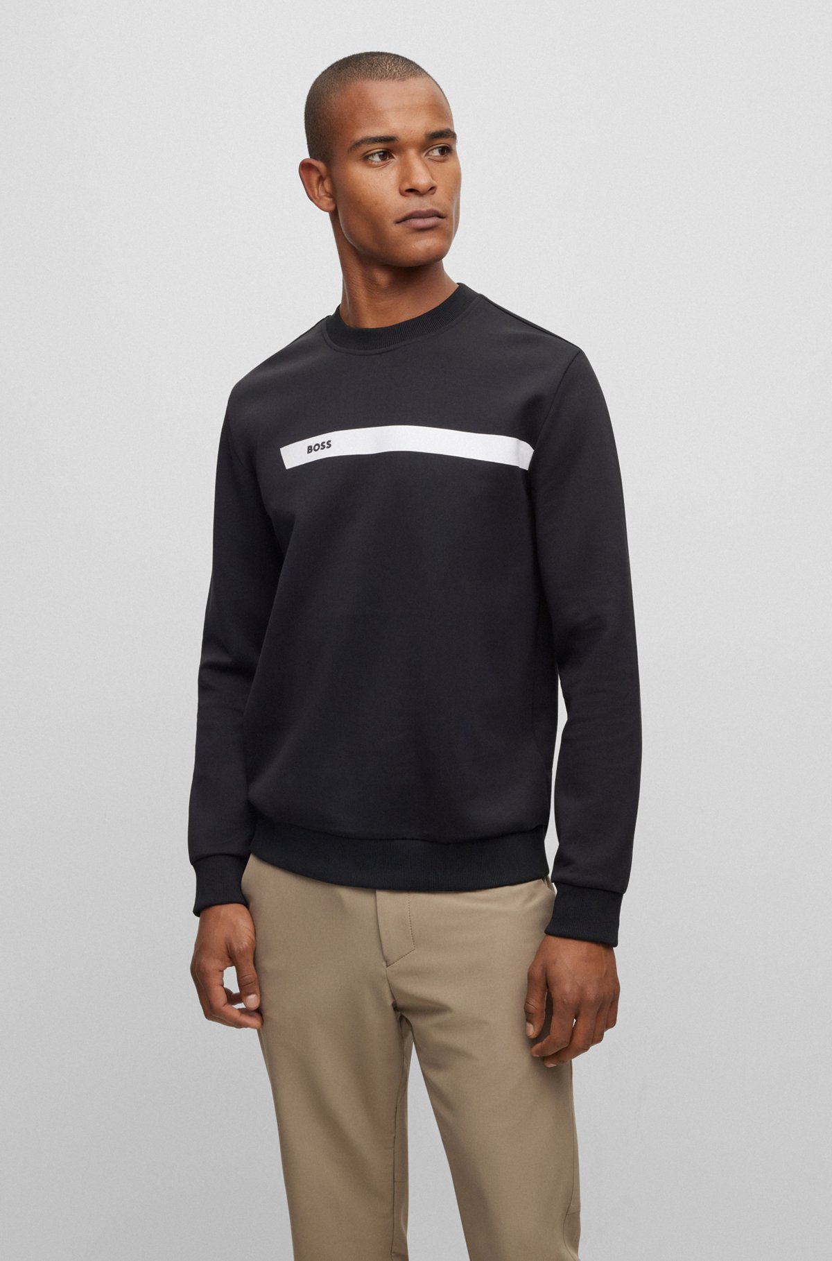 Hugo Boss Cotton-blend Sweatshirt With Graphic Logo Stripe In Black