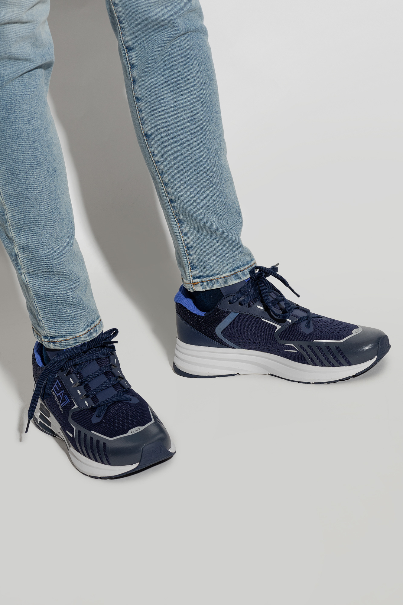 Ea7 Logo-print Mesh-panelling Sneakers In Black