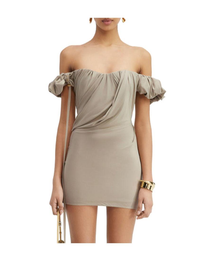 Jacquemus Schulterfreies Minikleid Aus Stretch-jersey Aus Einer Cupromischung Mit Drapierung In Nude