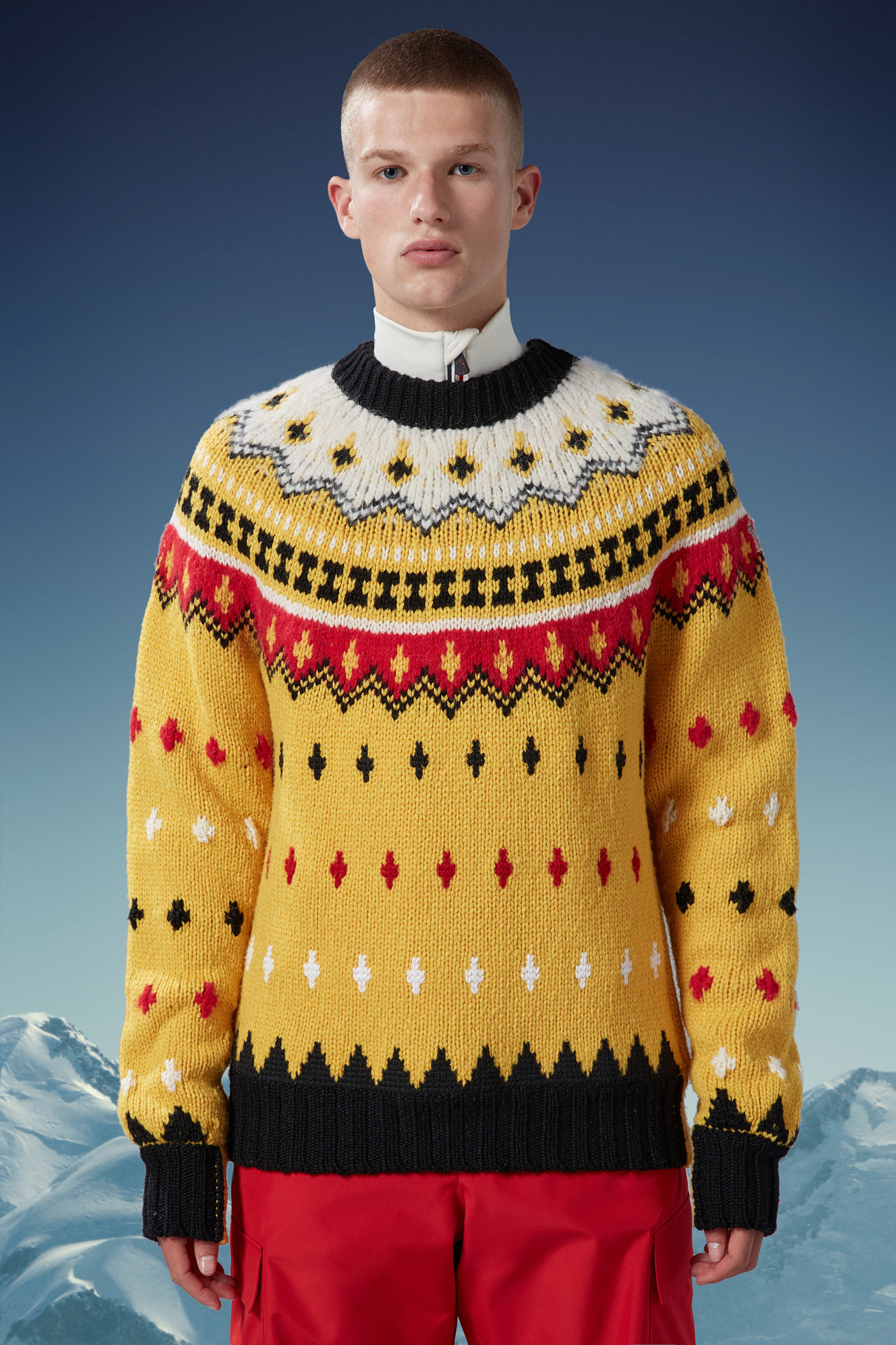 Moncler Fair Isle Sweater In Wool And Alpaca In Yellow