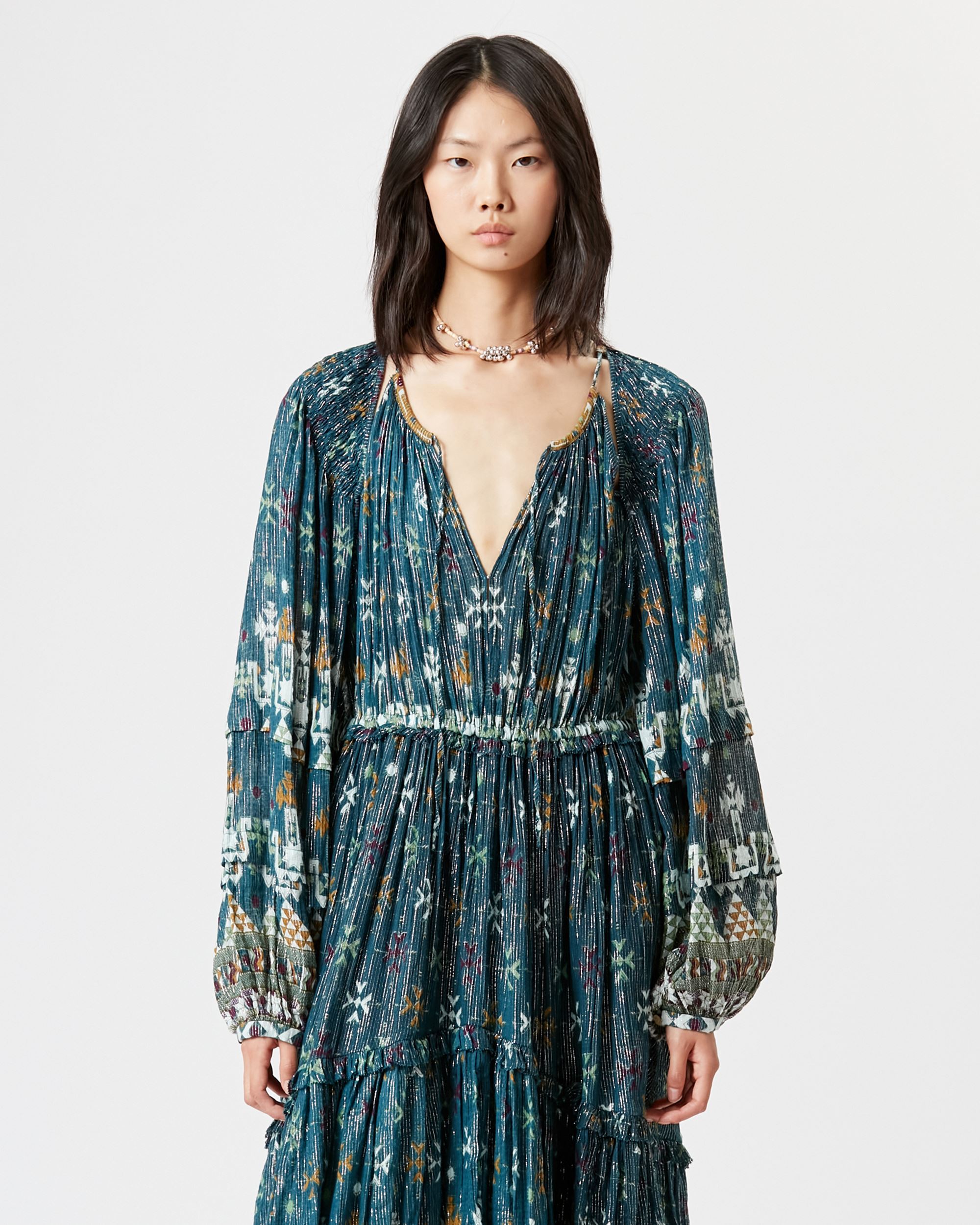 Shop Isabel Marant Étoile Fratela Cotton And Lurex Dress In Blue