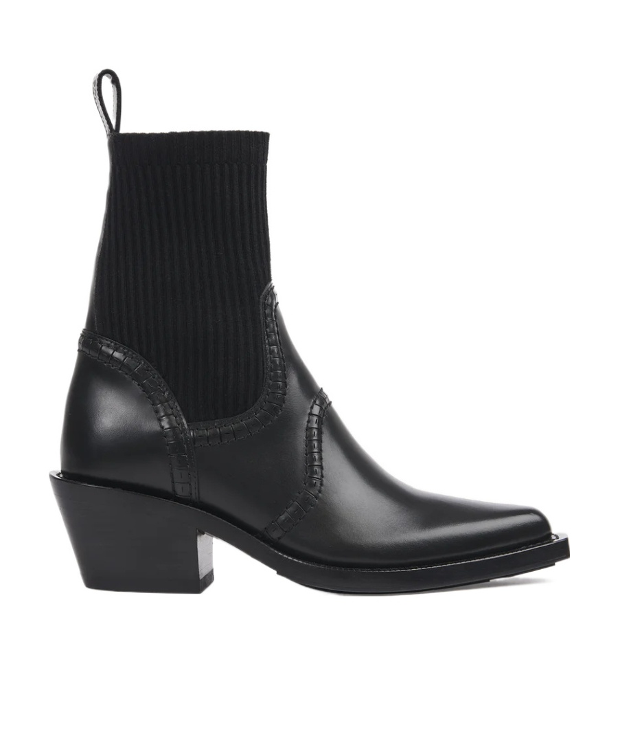 Chloé Nellie 50 Knitted-sock Leather Ankle Boots In Black