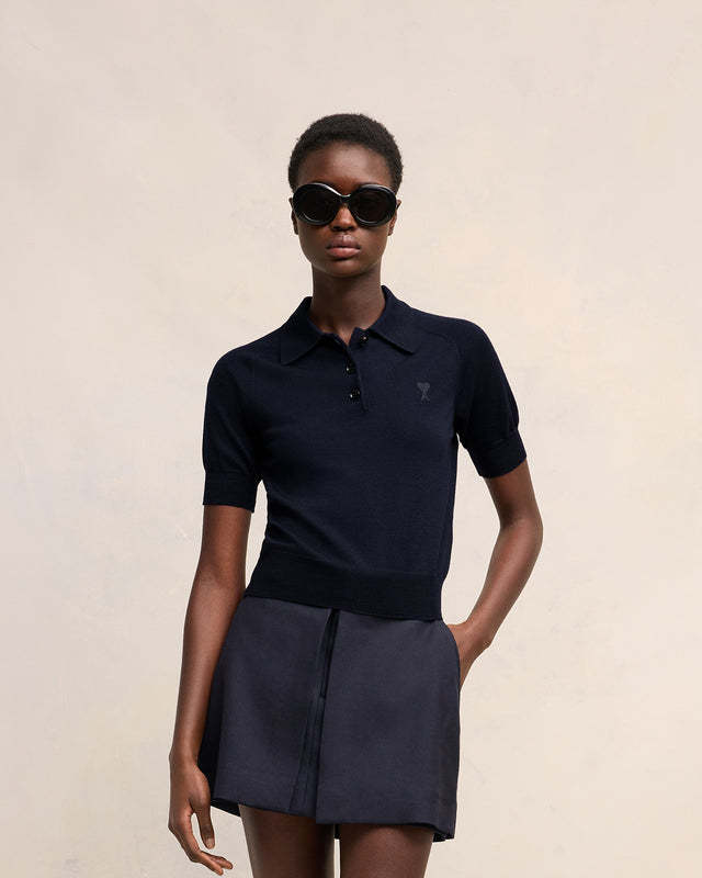 Ami Alexandre Mattiussi Wool Polo Shirt In Black