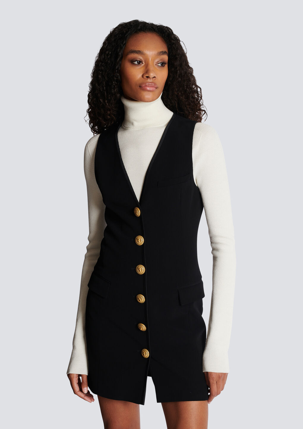 Balmain V-neck Button-front Minidress In Black