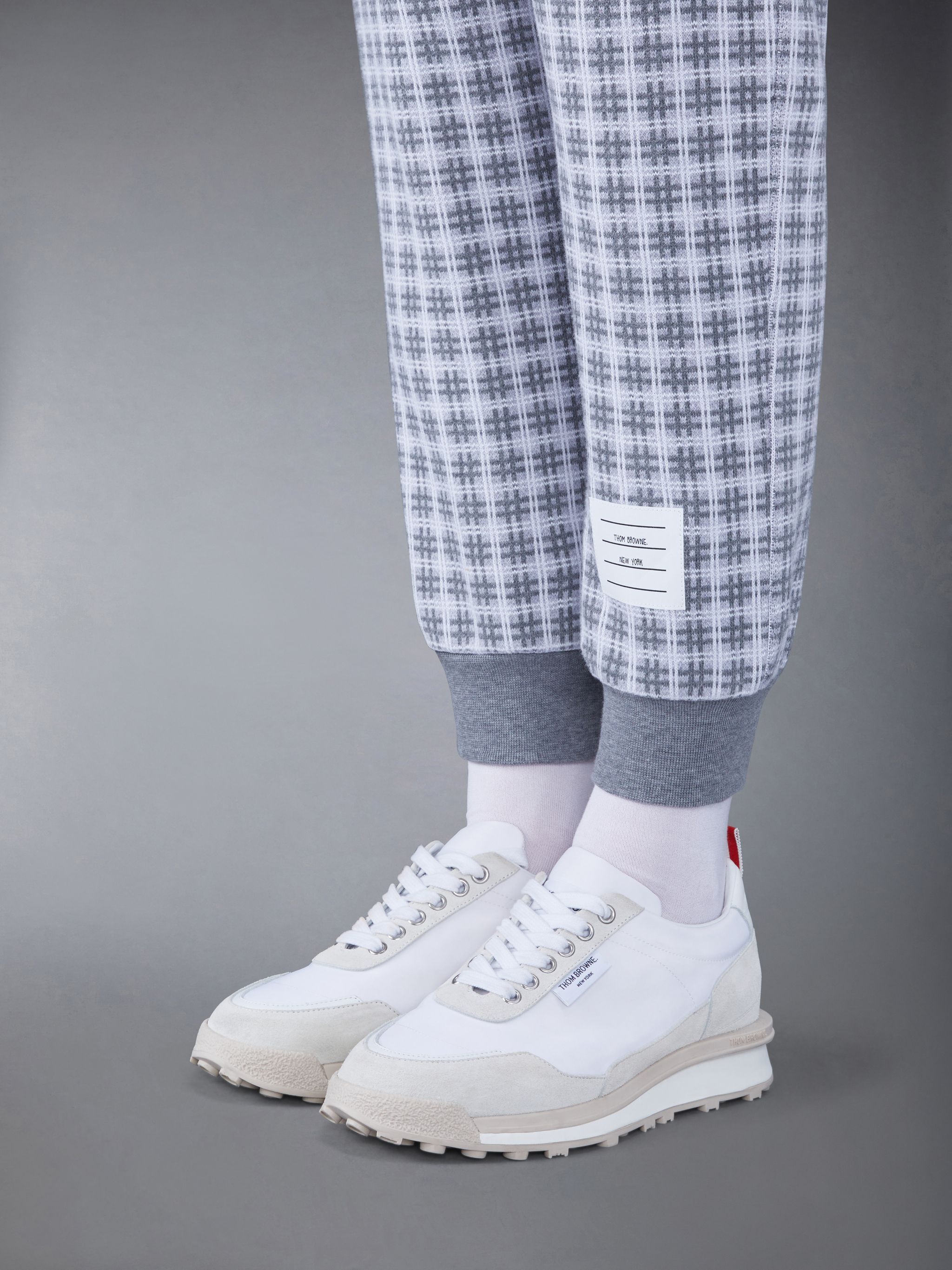 Thom Browne Checked Jacquard Track Pants In Gray