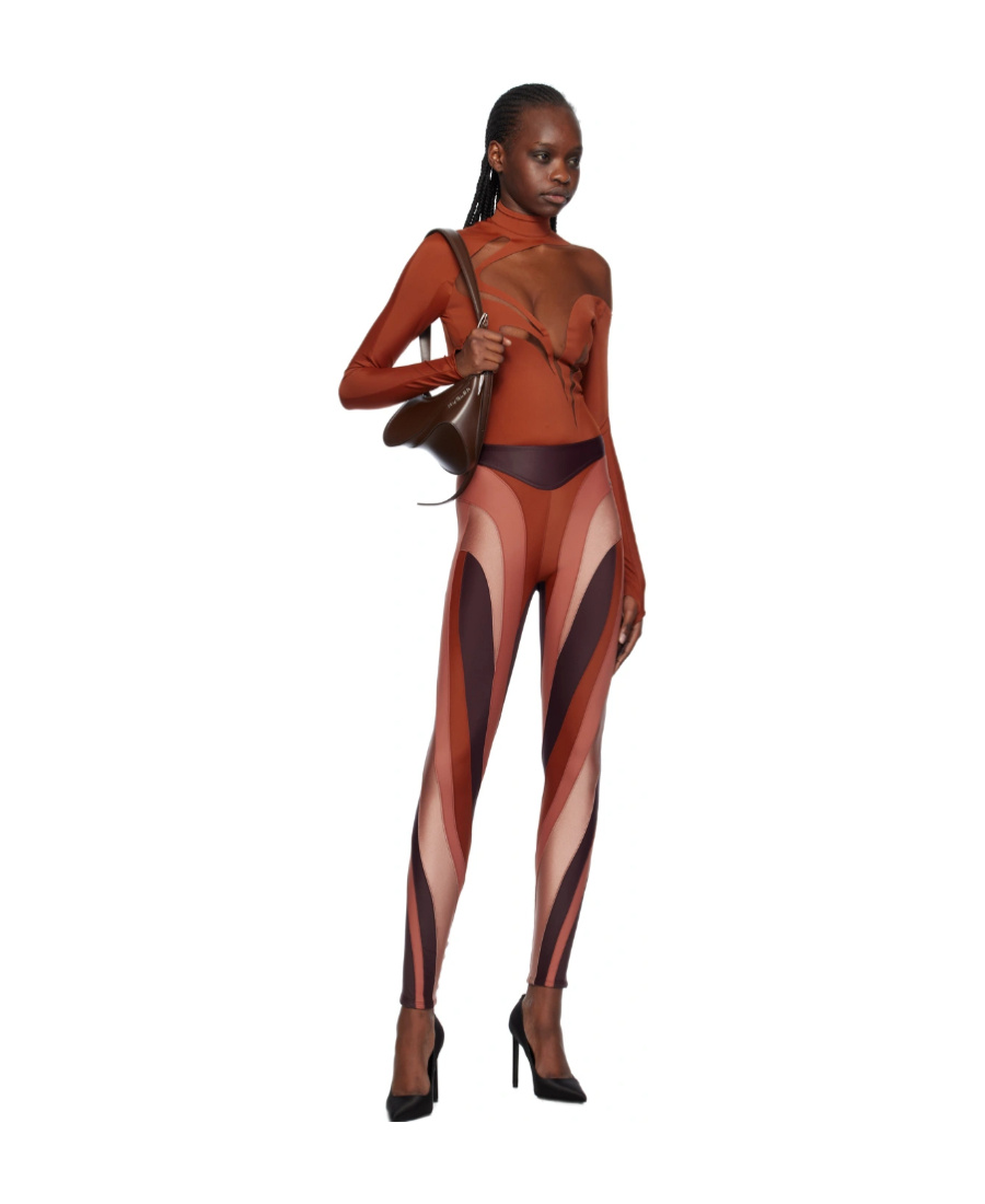 Mugler Long-sleeved High-collar Jumpsuit In Brown