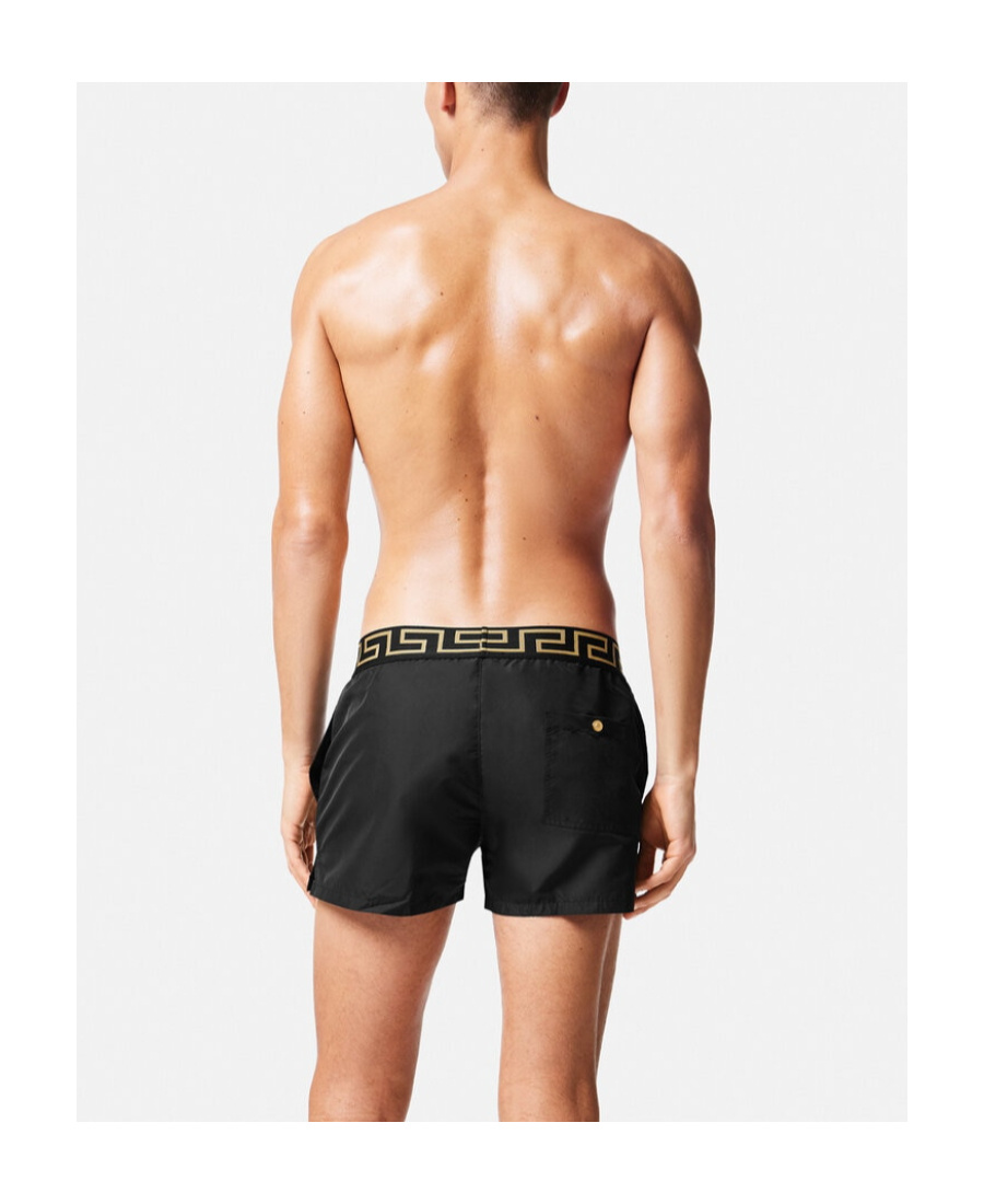 Shop Versace Logo-waistband Swimwear In Black