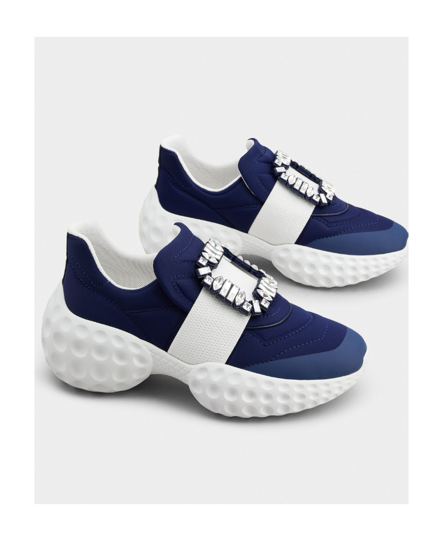 Roger Vivier Viv' Run Light Strass Buckle Sneakers In Technical Fabric In Blue