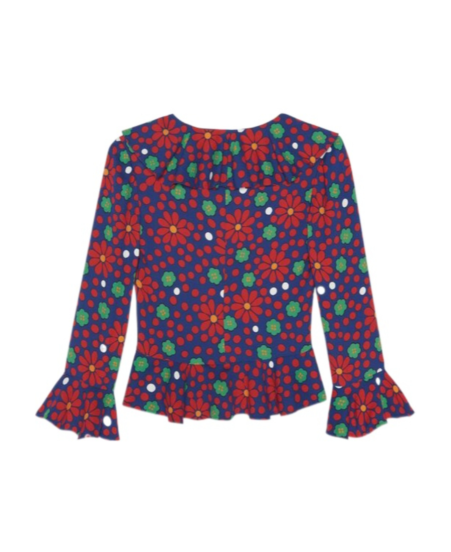 Saint Laurent Floral-print Ruffle Crop Top In Multicolor