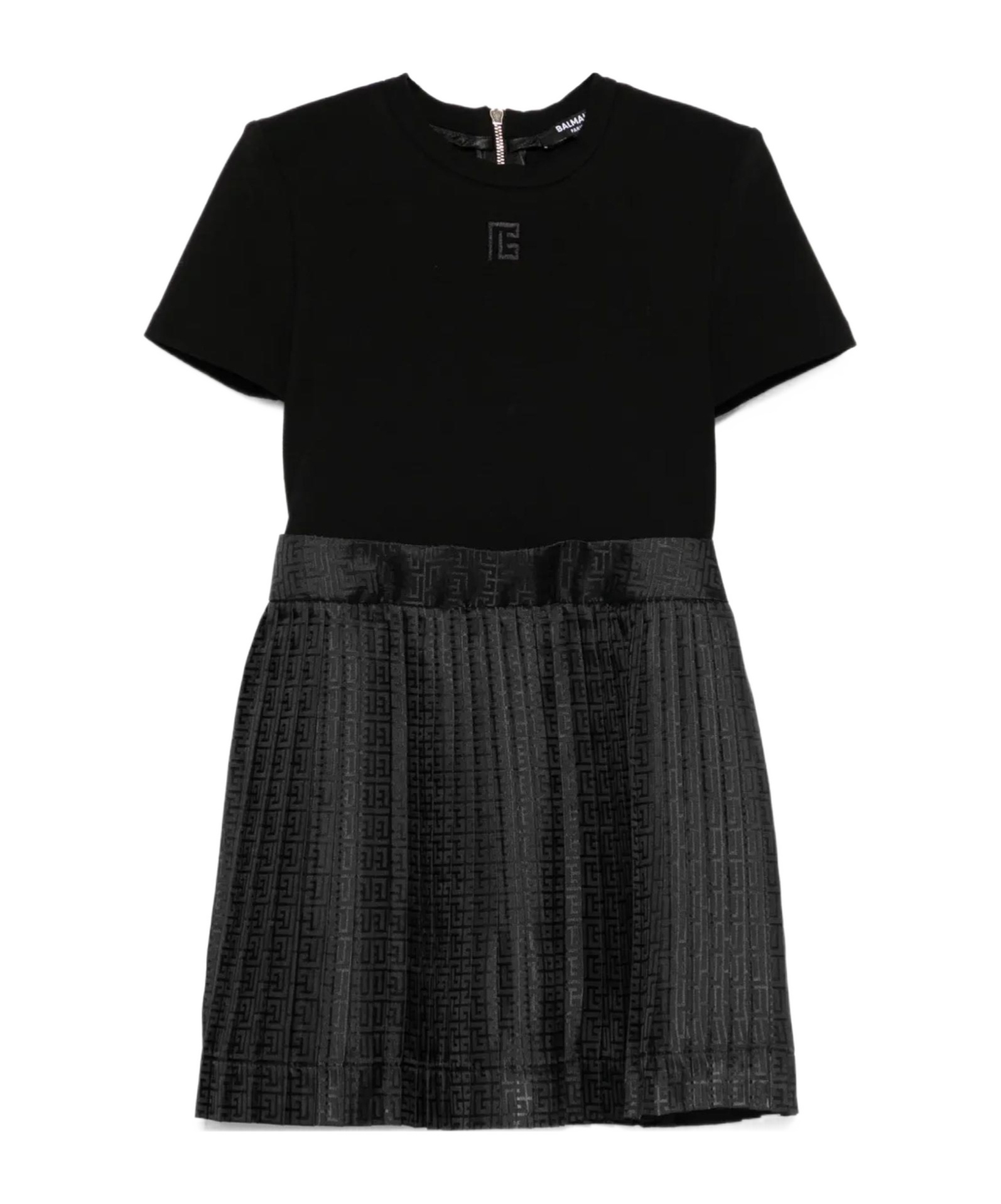 Balmain Pleated Logo Dress In Black