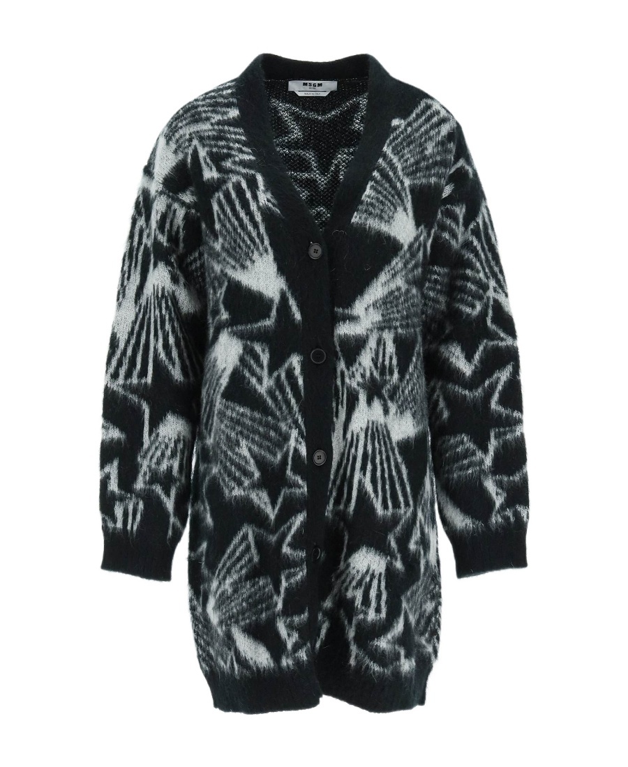 Msgm Star-print Intarsia Cardigan In Black