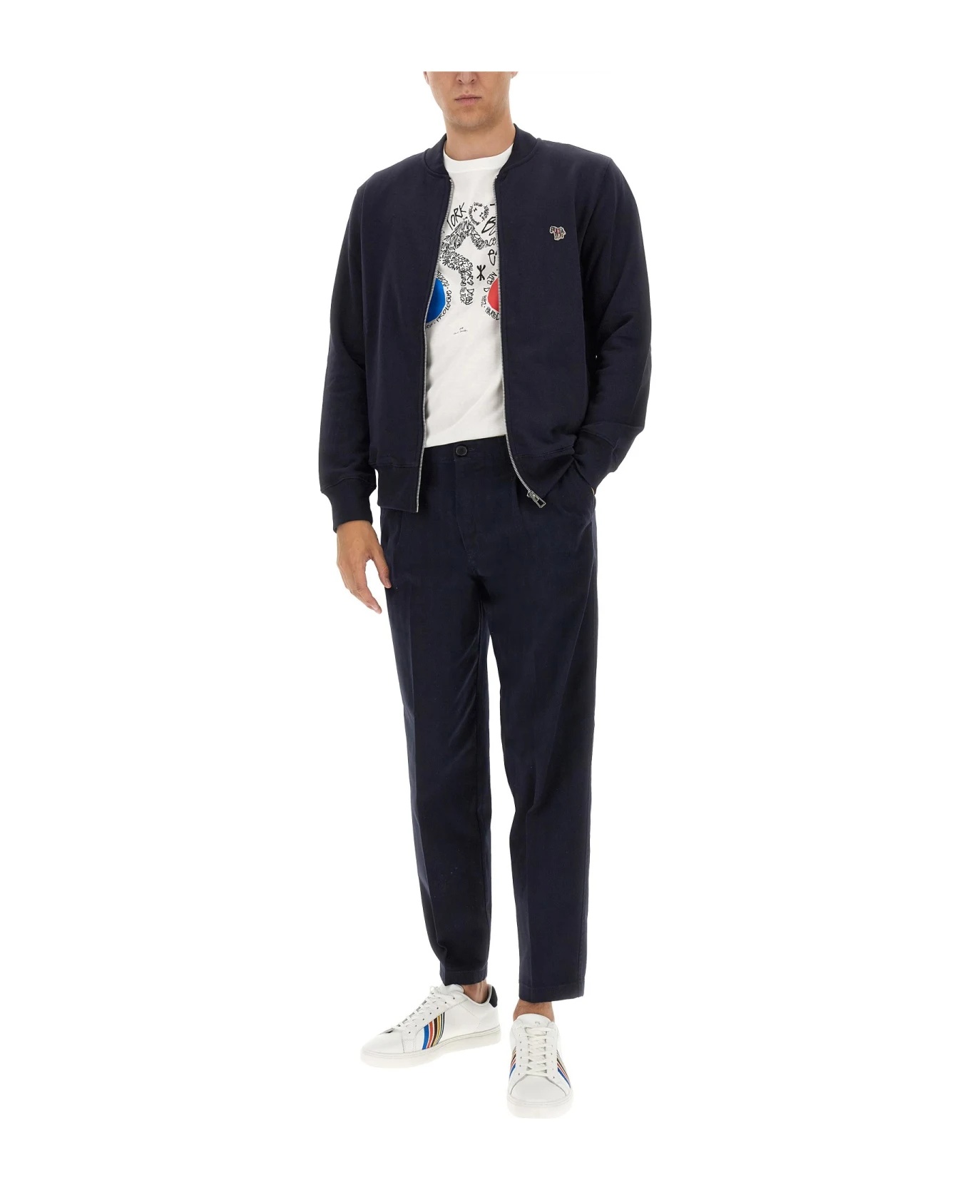 Ps By Paul Smith Big Pony Zip-up Bomber Jacket In Blue