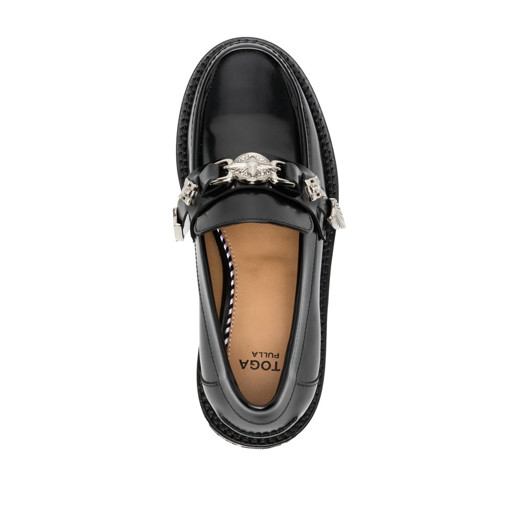 Toga Round-toe Leather Loafers In Black