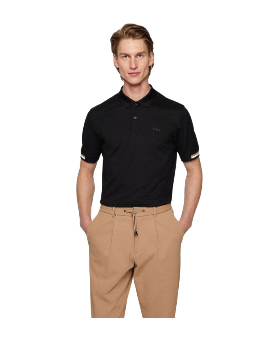 Hugo Boss Regular-fit Polo Shirt With Rubberized Logo In Black