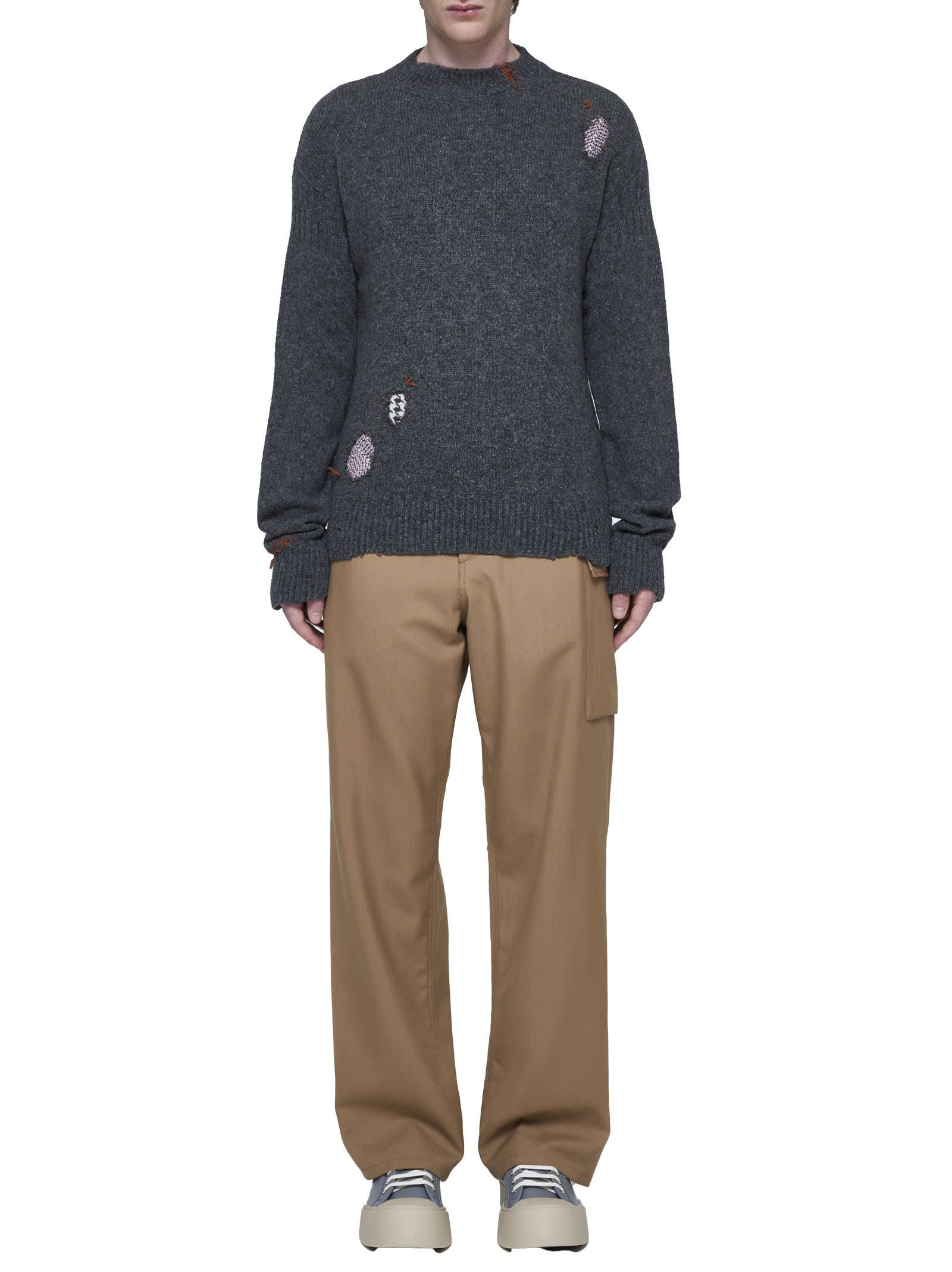 Marni Shetland Ripped-detail Jumper In Black