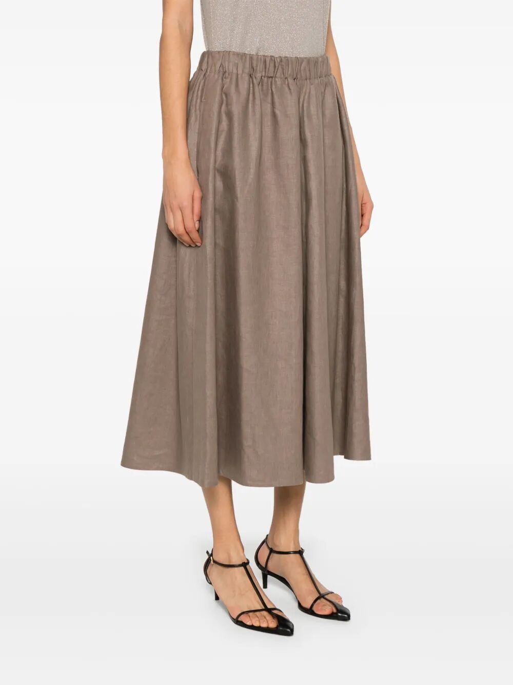 Brunello Cucinelli Linen Midi Skirt In Gray