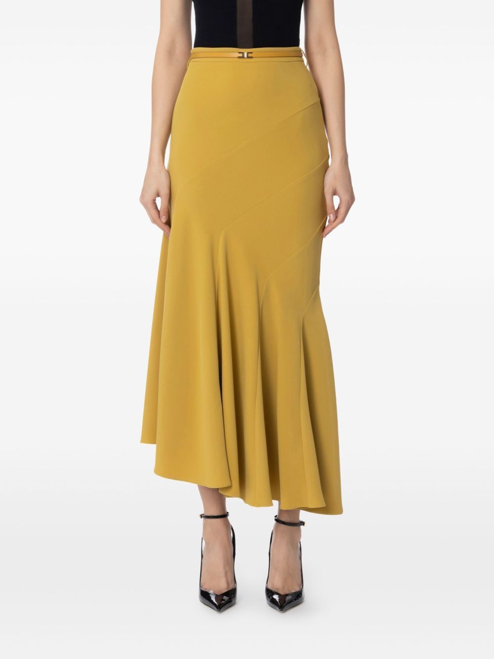 Elisabetta Franchi Belted Midi Skirt In Yellow