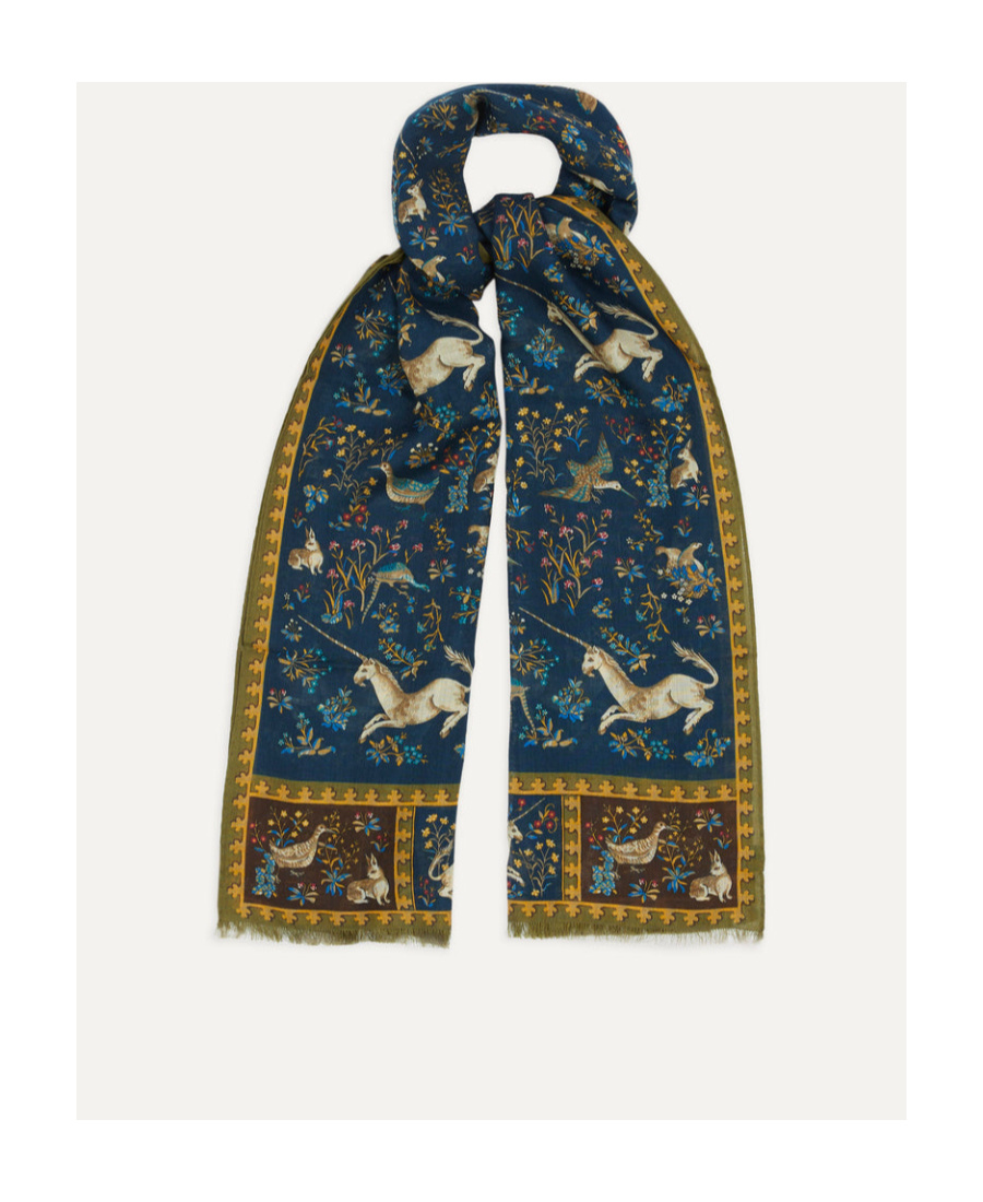 Drake's London Printed Scarf In Blue