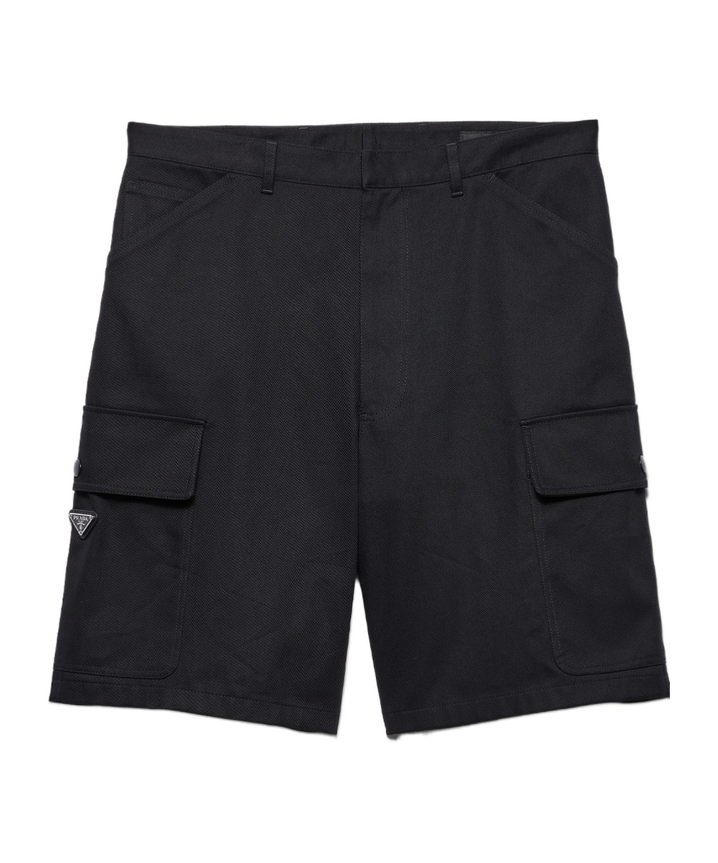 Prada Bermuda In Cotone Con Tasche Utility In Black