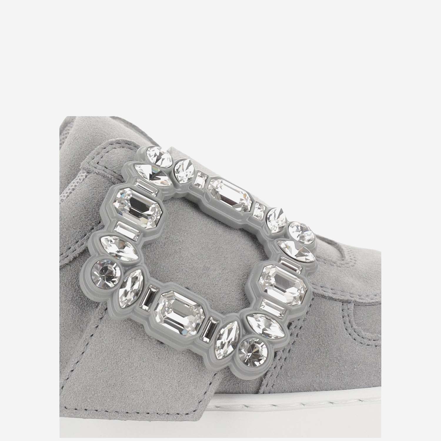 Roger Vivier Very Vivier Suede Buckle Slip-on Sneakers In Gray