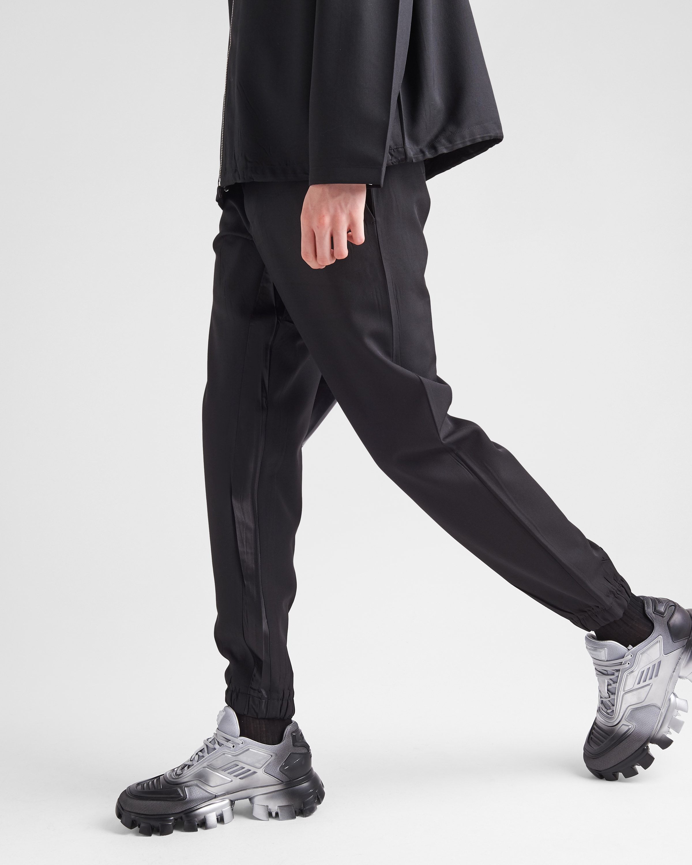 Prada Logo-plaque Tailored Trousers In Black