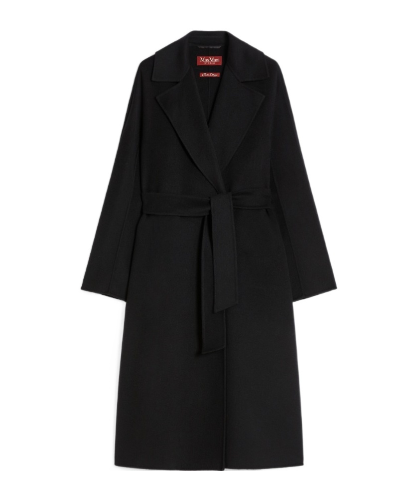 Shop Max Mara Studio Belted Mid-length Coat In Black