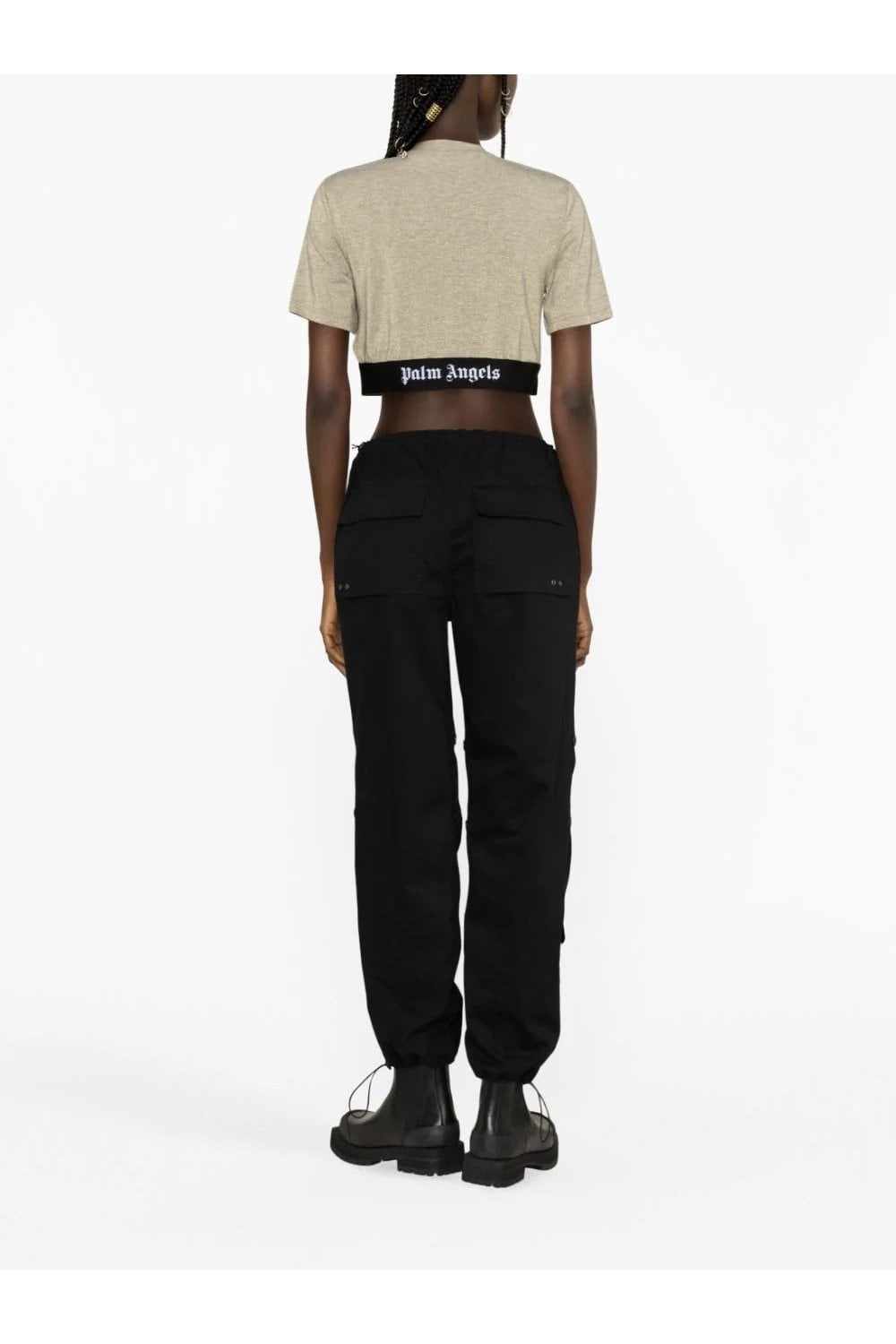 Palm Angels Logo Tape Short-sleeved Cropped T-shirt In Nude